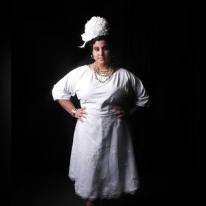 Two piece short casual wedding set.